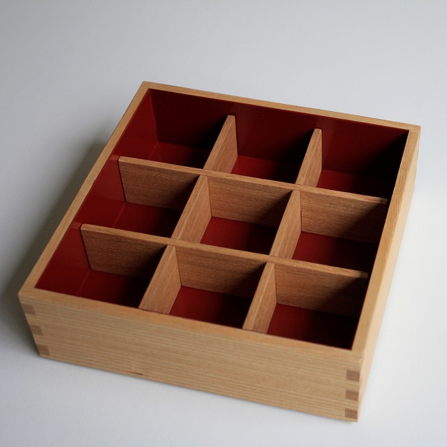 白木タモ　6寸三段重　九つ仕切り