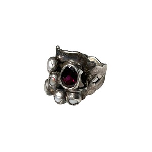 vintage silver wide ring set with fake peal & rhinestone