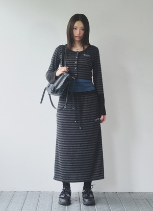 [as”on] BEN STRIPE LONG SKIRT / BLACK 正規品 韓国ブランド 韓国通販 韓国代行 韓国ファッション as on ason エズオン アズオン