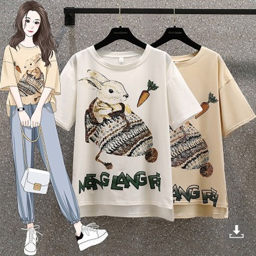 【大きいサイズM-4XL】【春夏新作】ファッションＴシャツ♪ホワイト/カーキ2色展開◆#settc-204387