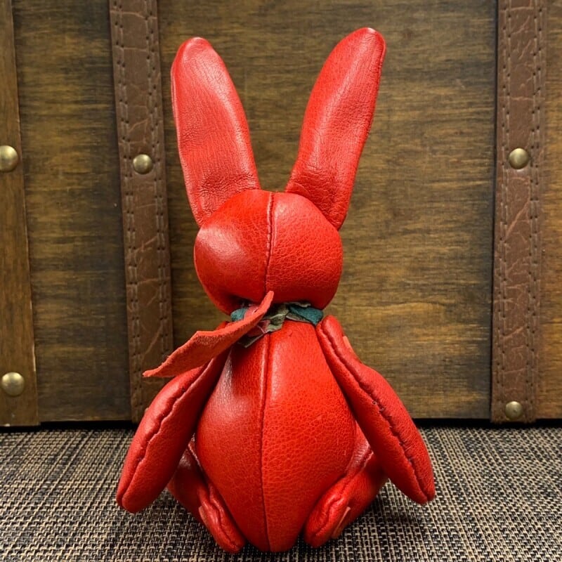 ジビエレザー鹿革ベルラビ★マイスターの手作り「ベルズラビット」レッド系　写真の1点販売です