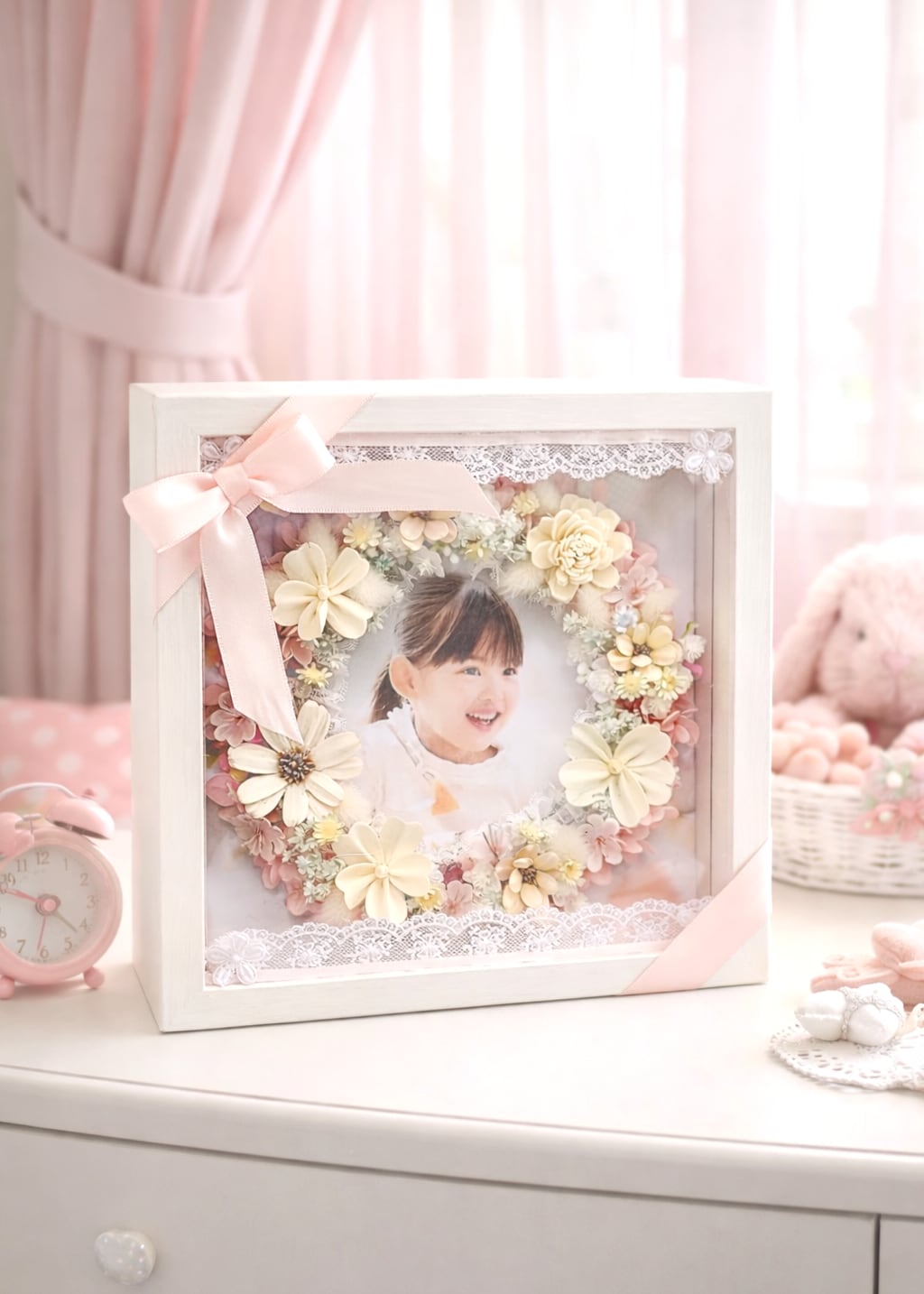 ことばの花束フラワーフレーム 【HGF-003】縦横21㎝│名入れ対応｜ 木枠両面ガラス｜誕生日│記念日のギフト│