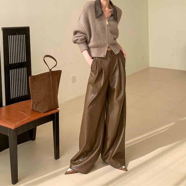 PUレザーワイドパンツ　21359