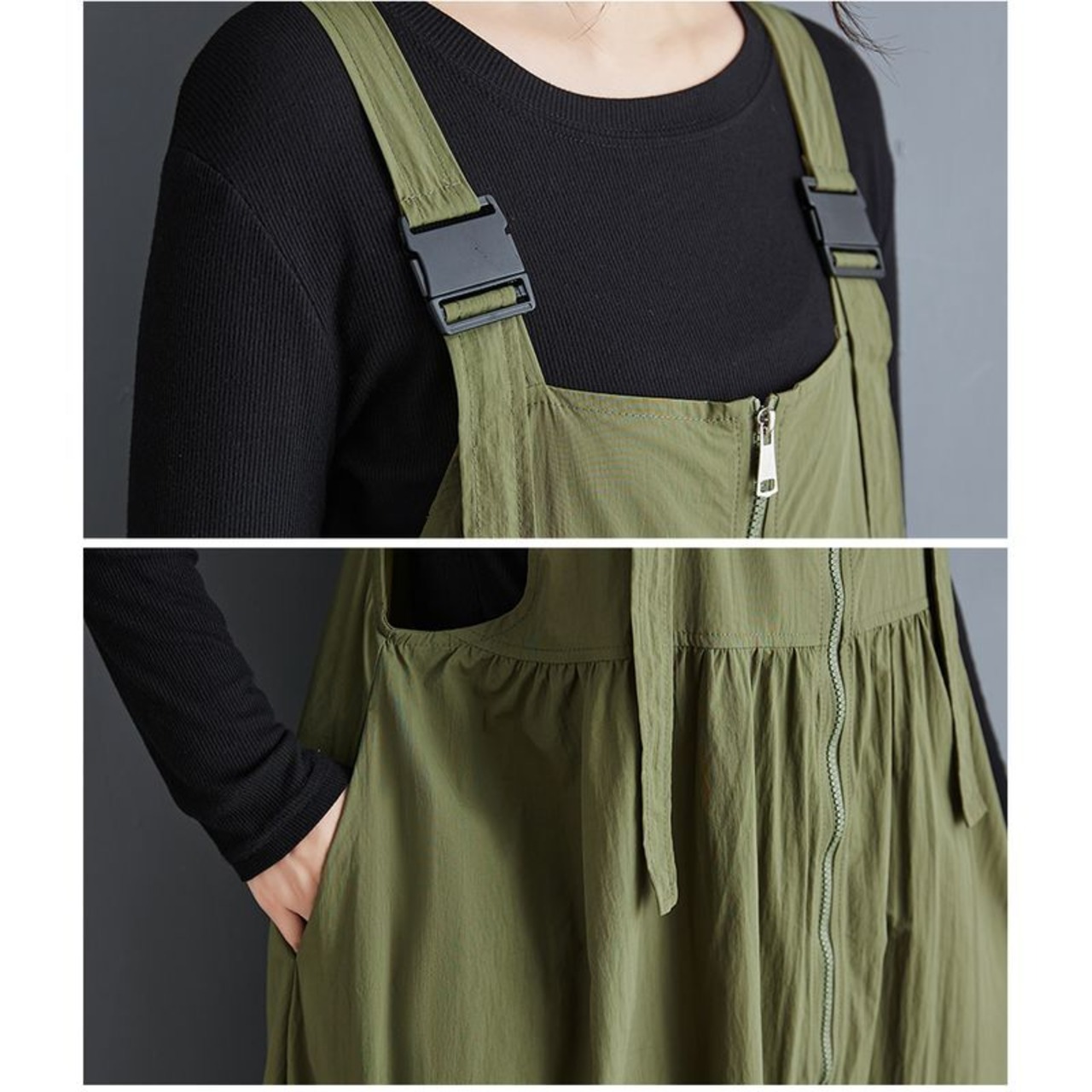 フロントジッパー Aライン サスペンダースカート  00121