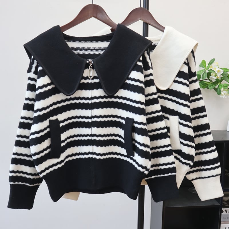 【outer】ボーダー柄ニットカーディガン Q7087