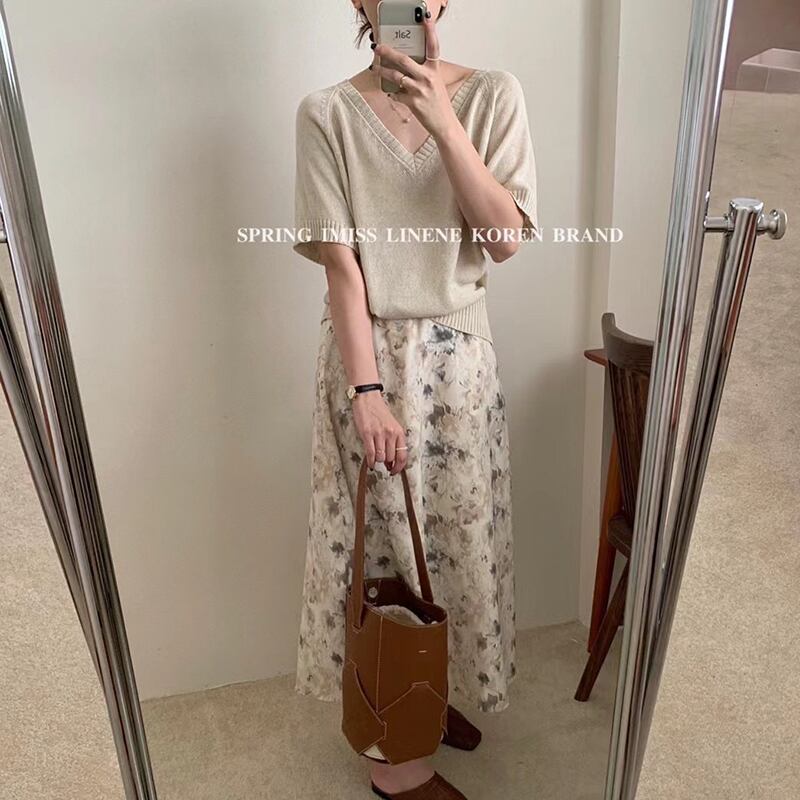 フローラルスカート サマースタイル薄手Aライン ハイウェスト 夏物 花柄 ビッグFスモールZ韓国56501276103