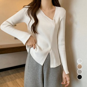 ニット レディース 送料無料 長袖 リブ フロントスリット カジュアル 春秋冬 112947