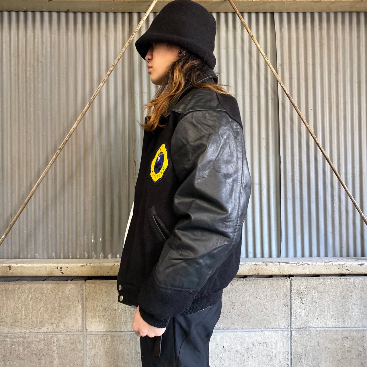 USA製 GOLDEN BEAR レザー×ウールジャケット スタジャン メンズS 古着  