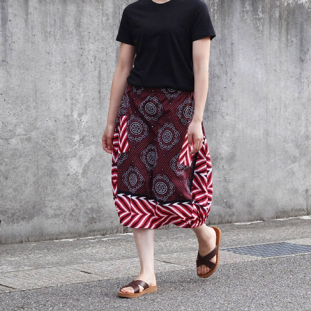 アフリカ布のバルーンスカート（カンガスカート）コクーンスカート ドット