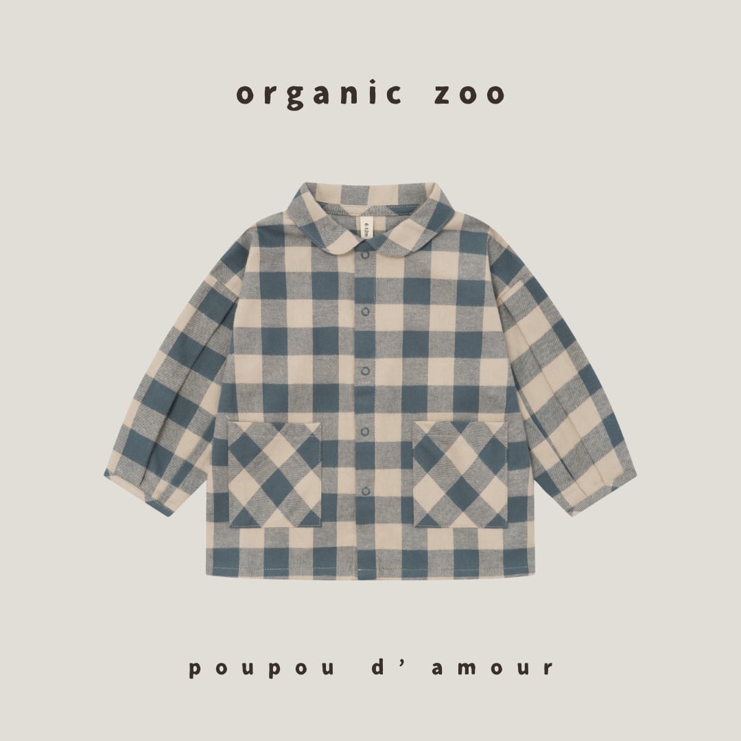 送料無料 organic zoo|Fog Blue Gingham Lodge Shirt / ギンガムチェックシャツ フォグブルー|海外子供服 オーガニックズー