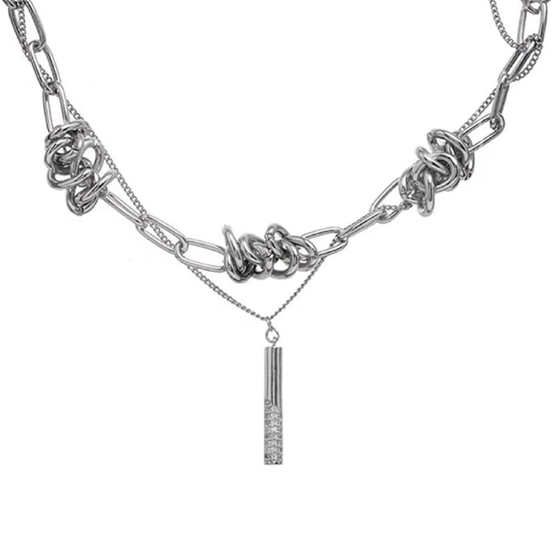 メタルチェーンネックレス ダブルチェーン バーペンダント 1color MZA0034