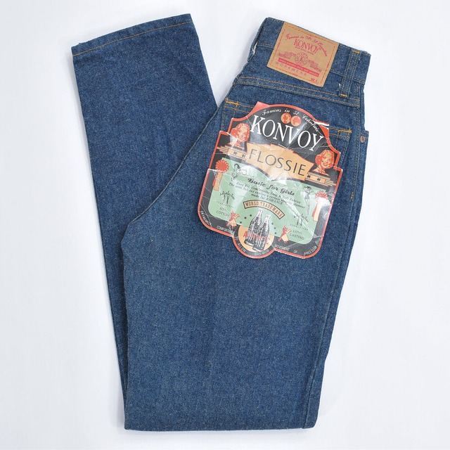 デッドストック 80～90s フランス製 KONVOY デニム テーパードパンツ ヴィンテージ ハイウエスト ジーンズ ボトムス ジーパン ビンテージ レディース62Wcm