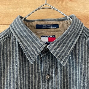 【Tommy Hilfiger】サイパン製 ストライプ 長袖シャツ XL オーバーサイズ トミーフィルフィガー アメリカ古着