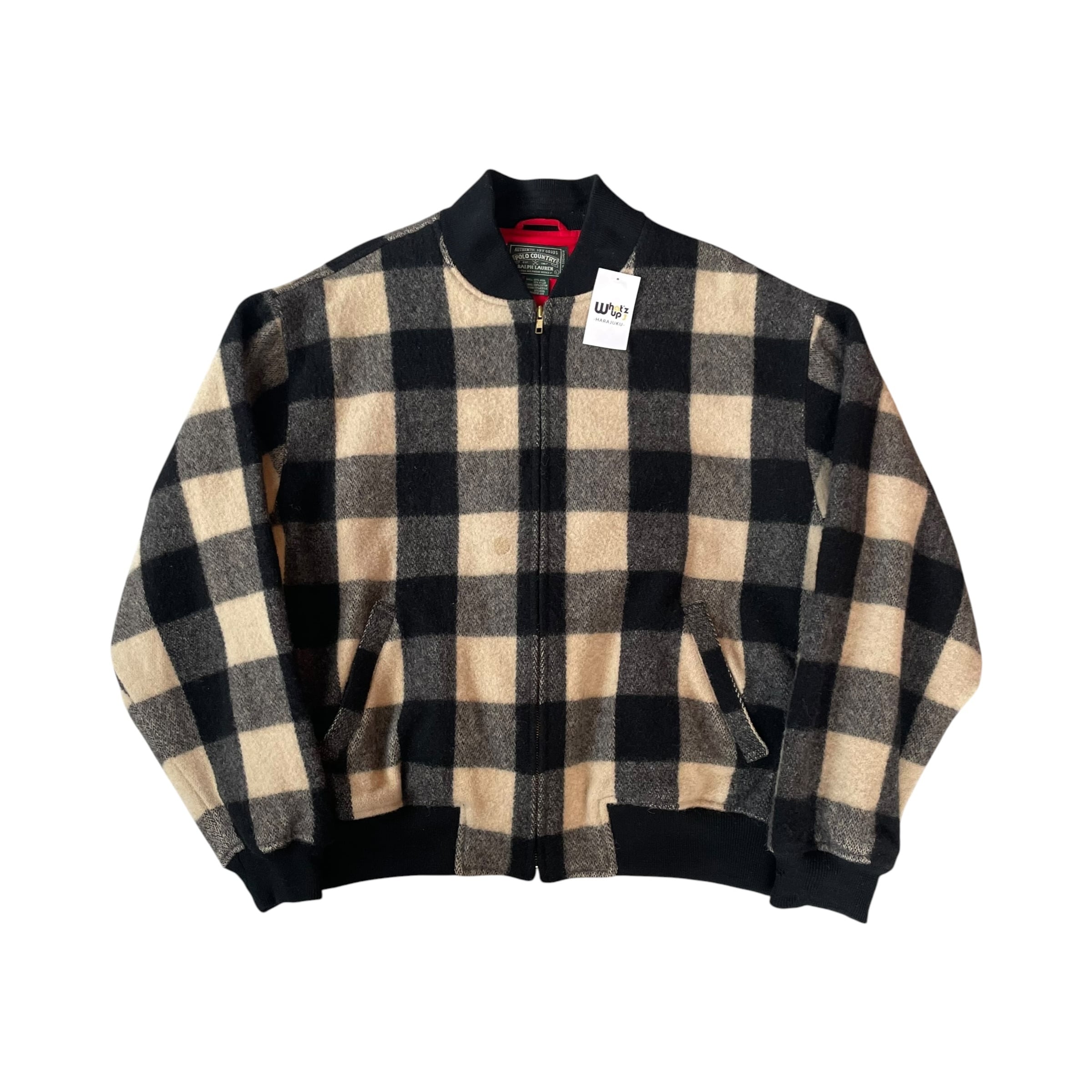 Special!!!! Early1990s POLO COUNTRY Black×White Buffalo Check Wool Blouson