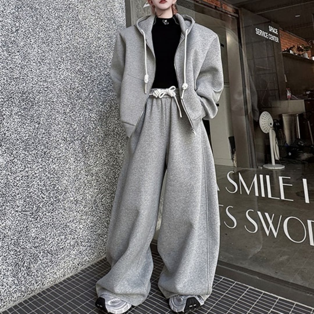 フード付き スウェット セットアップ サイドボタン ワイドパンツ ワイドシルエット フード付きスウェット セットアップ 2カラー