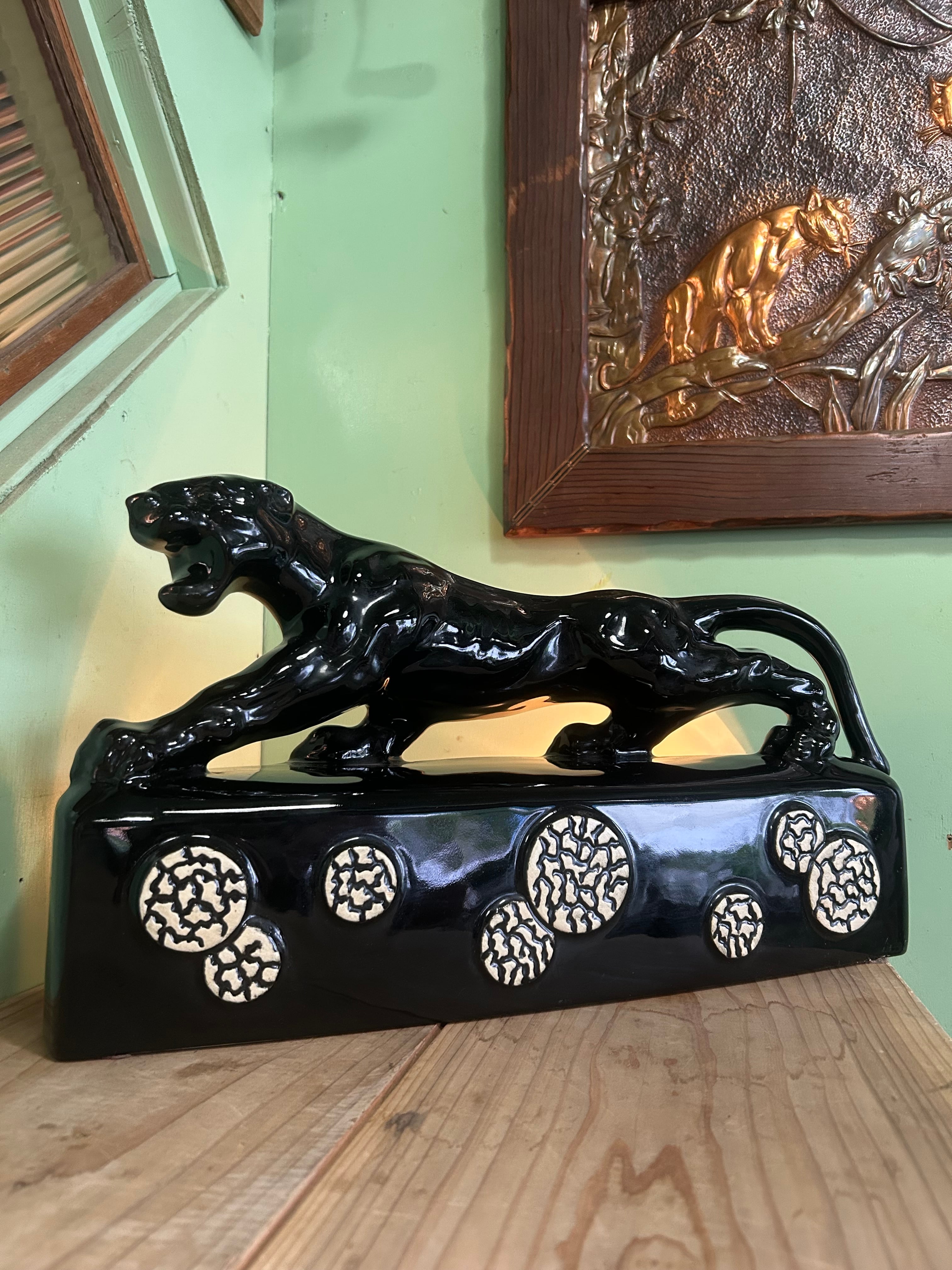 1950s Vintage Howard Kron Sportsman Black Panther TV Lamp
