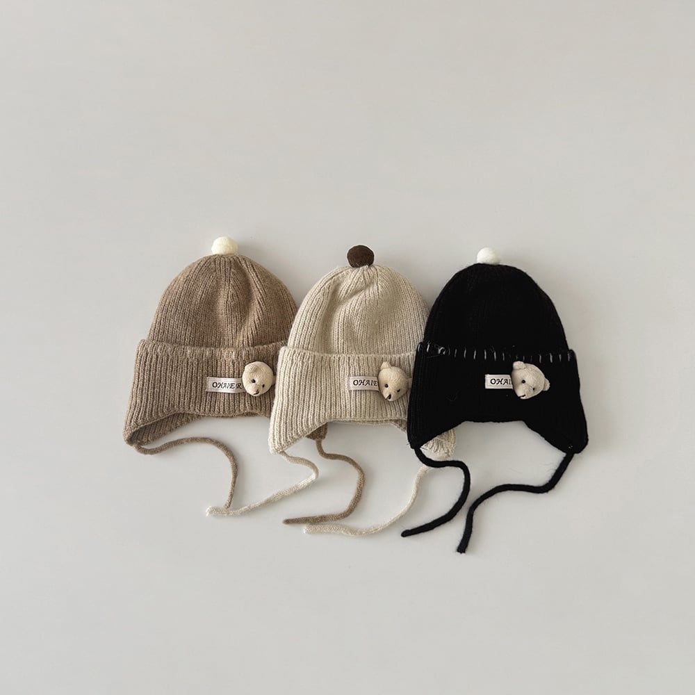 【HAT】熊さん付きニット帽子