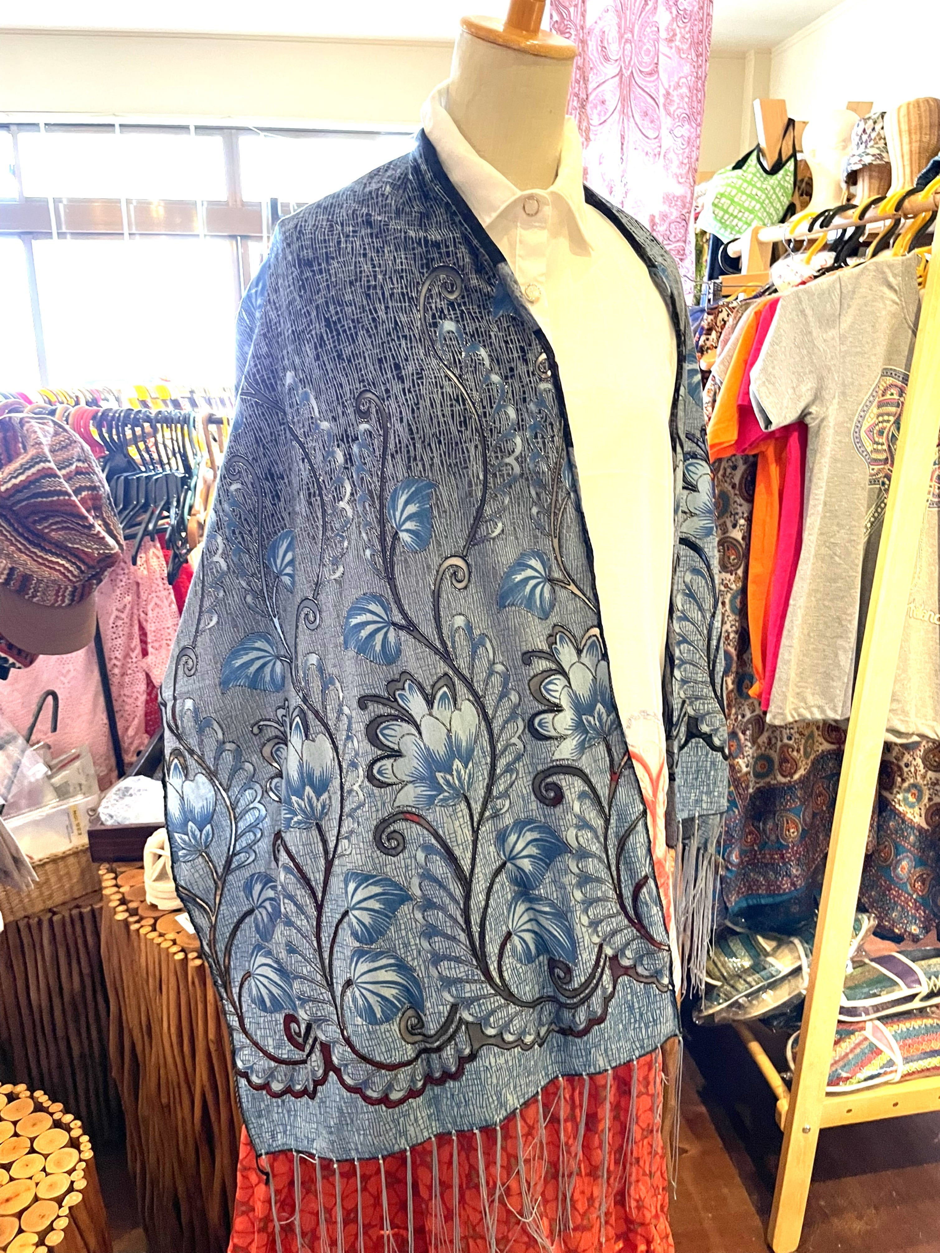 ストール スカーフ テーブルランナー ラメ アジアンスカーフ パーティーストール シースルーストール 母の日 エスニック アジアン ブルー* アジアン雑貨