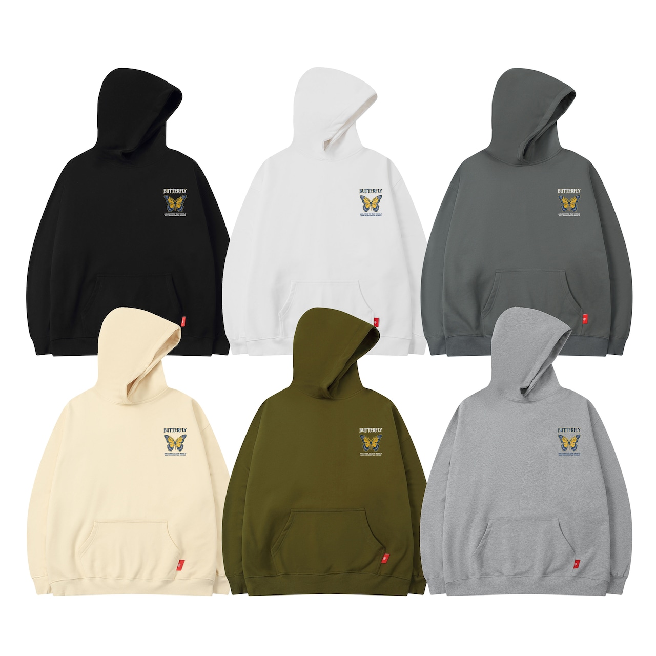 6色展開 裏起毛 バタフライプリント パーカー T564