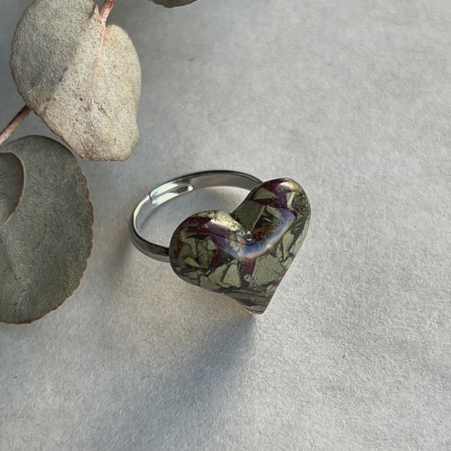 Flower Heart -GREEN- pinky ring