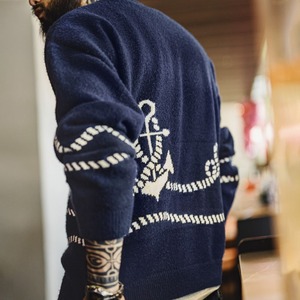 Navy Fleece Knit Sweater / ネイビー フリース ニット セーター