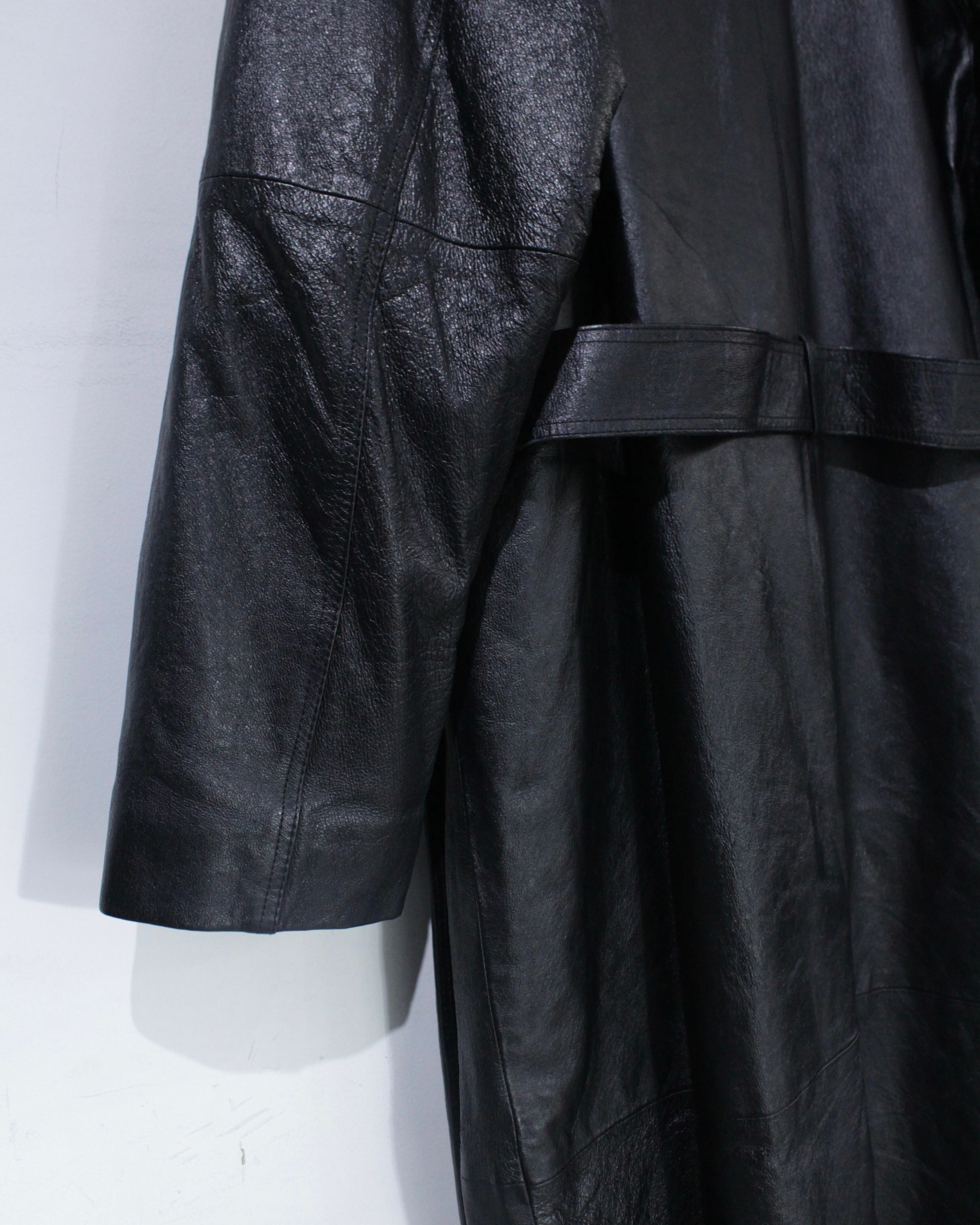 Caka BLACK】Stand Collar Vintage Leather Long Coat | Caka(カカ