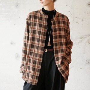 Check Pattern Stand Collar Shirt T3758