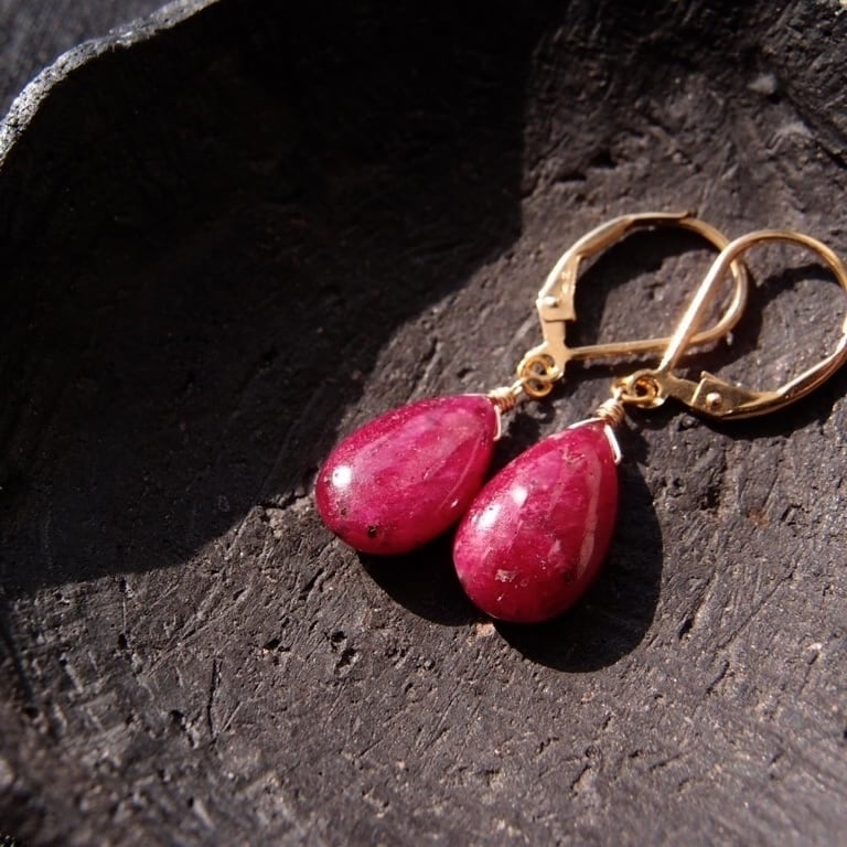【K14gf】Dark Ruby Big Drop Earrings/ダークルビー 雫フレンチピアス