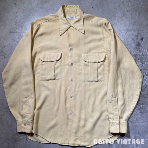 40's~50's Van Heusen ヴァンヒューゼン ナイロンレーヨンオープンカラーシャツ L/S クリームイエロー 開襟 MEDIUM 希少 ヴィンテージ BA-2921 RM3342H