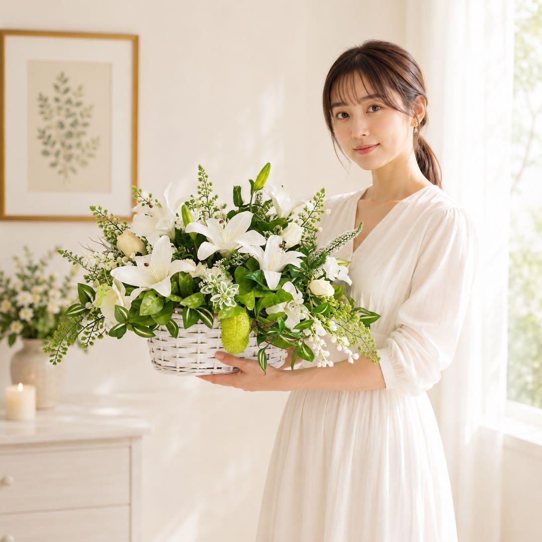 枯れないお供え花 百合の光触媒フラワーアレンジメント お盆・初盆