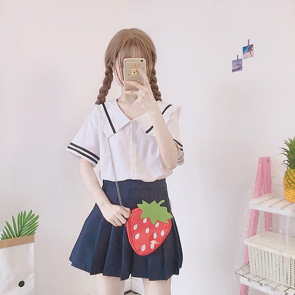 セーラー 風 トップス 病みかわ ゆめかわ ボタン 半袖 2019 夏 可愛い
