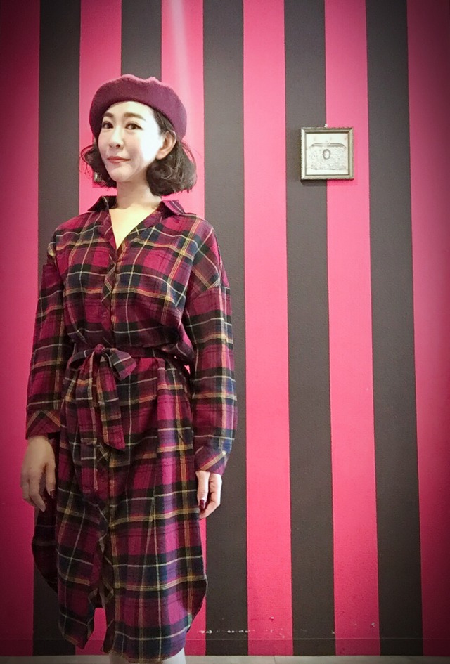 チェック シャツワンピース