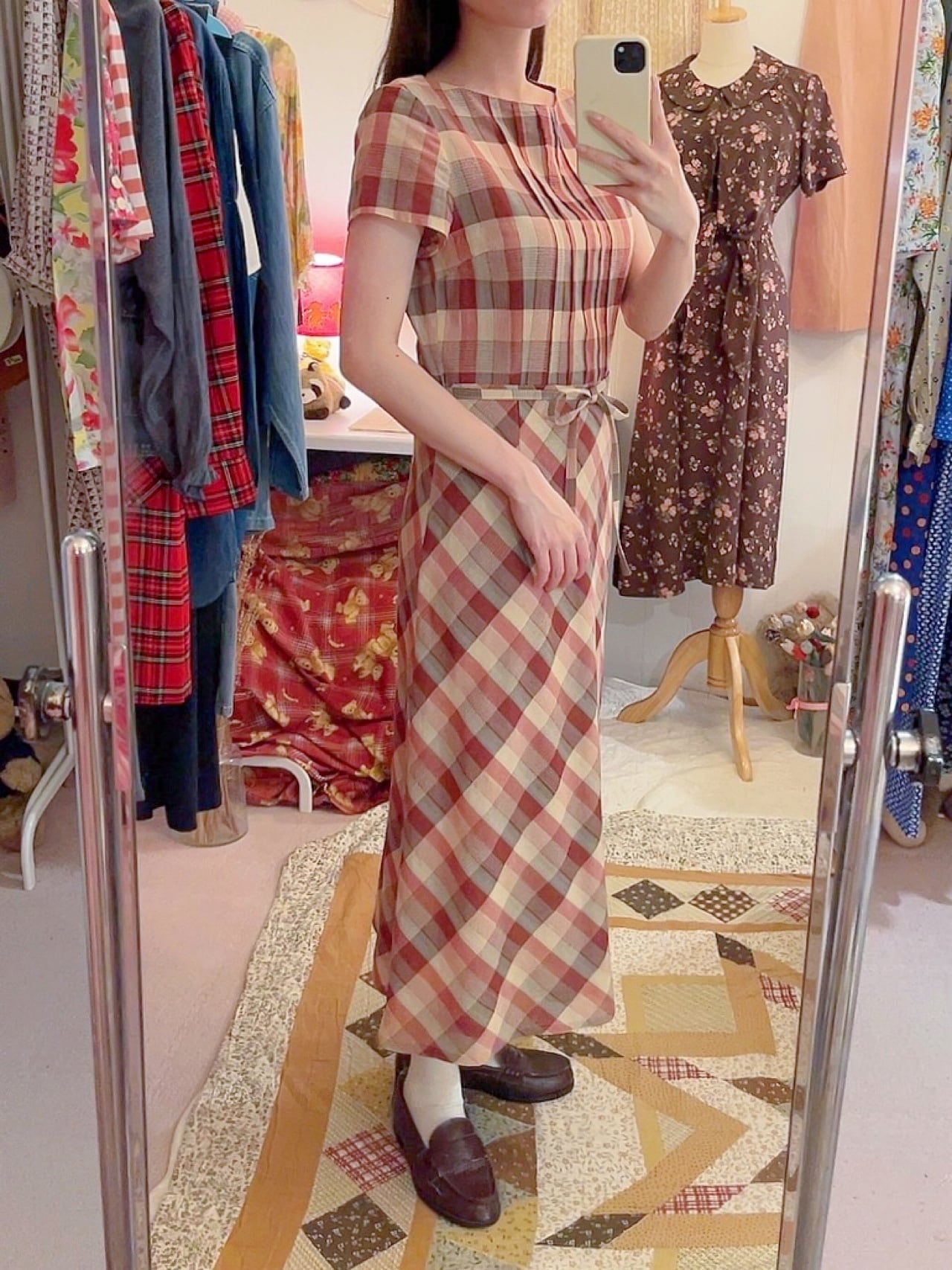 autumn block check one-piece