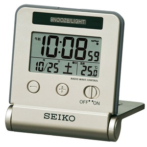 【努力特価】セイコー クロック 目覚まし時計 トラベラ 電波 デジタル 自動点灯 カレンダー 温度 表示 薄金色 SQ772G SEIKO