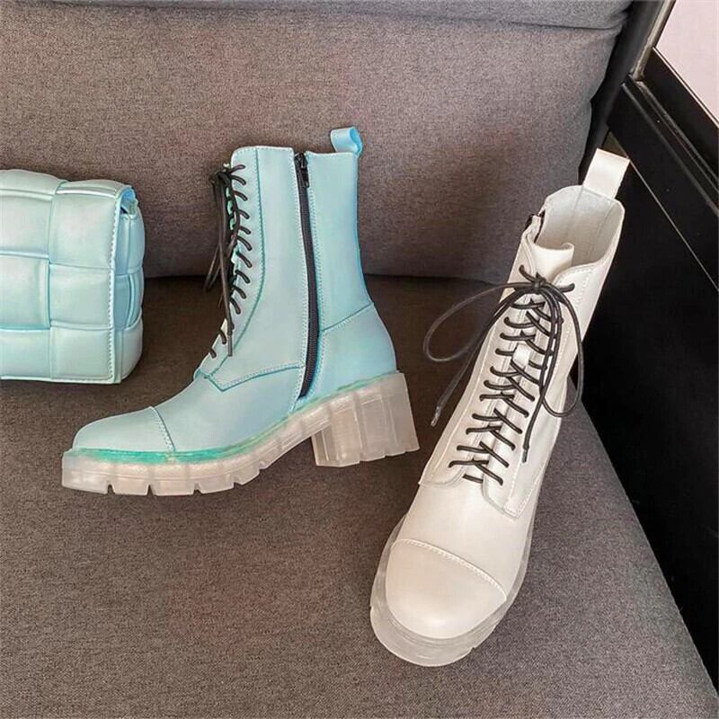 【新作】【送料無料】 レザーファッションクリスタルゼリーソールレディースハイヒールブーツホワイトブルーラウンドトゥハイヒールブーツ冬レディースパーティーブーツ 靴 シューズ ウィンター 冬物 ラウンドトー 10b392550235125