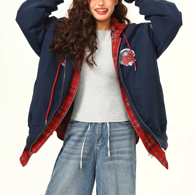 checked hooded number jacket　チェックフードナンバージャケット　J2174