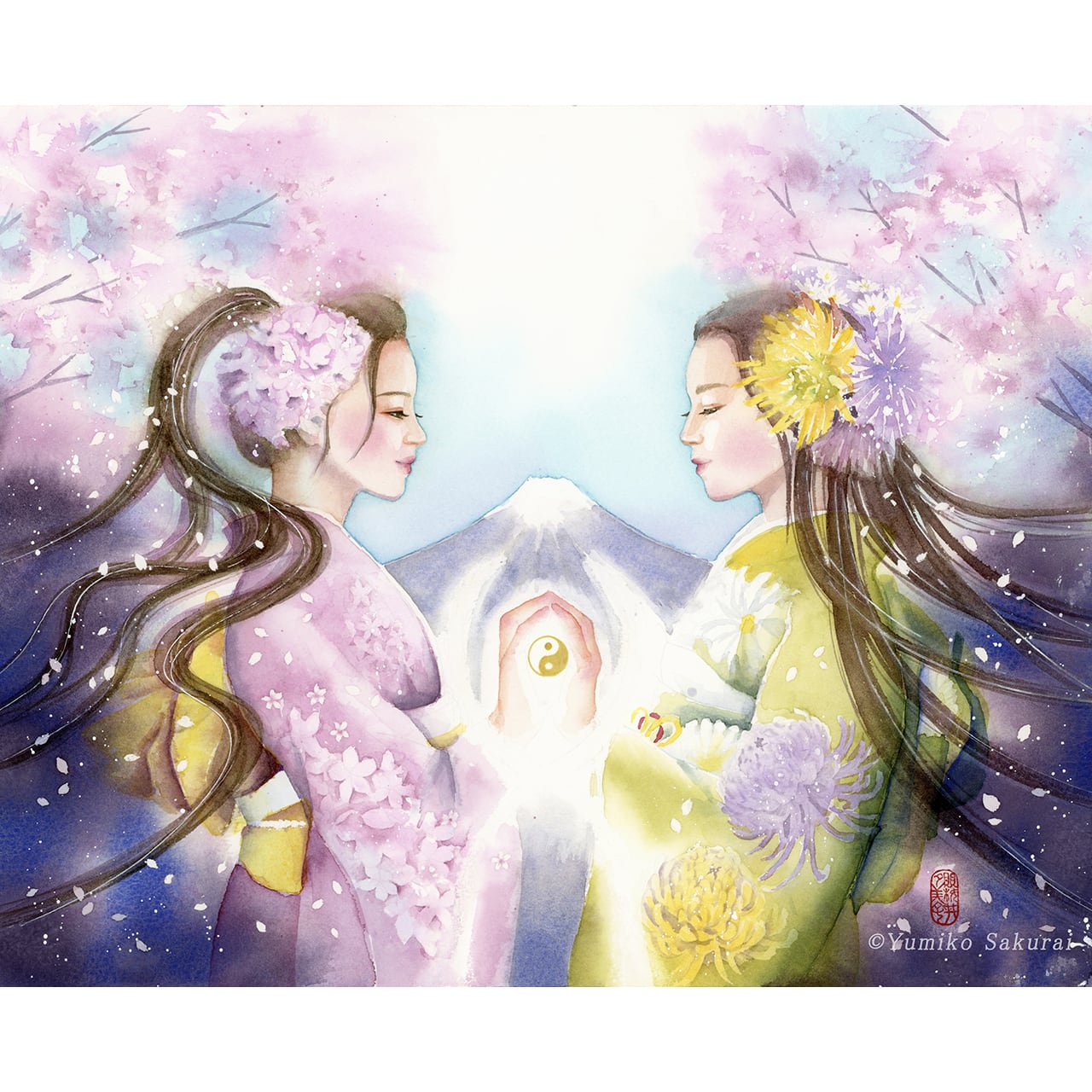 女神様の絵 「 双華の結び 」磐長姫と木花咲耶姫(B太子サイズ)