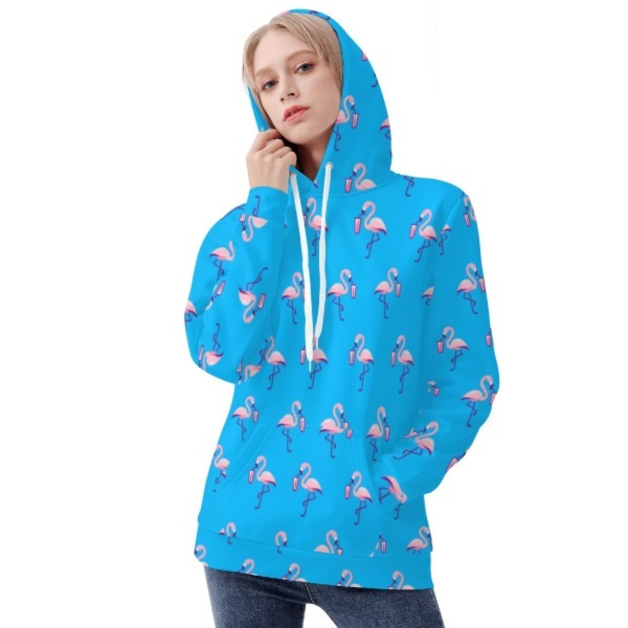 Women's All Over Print Hoodie Blue 4303