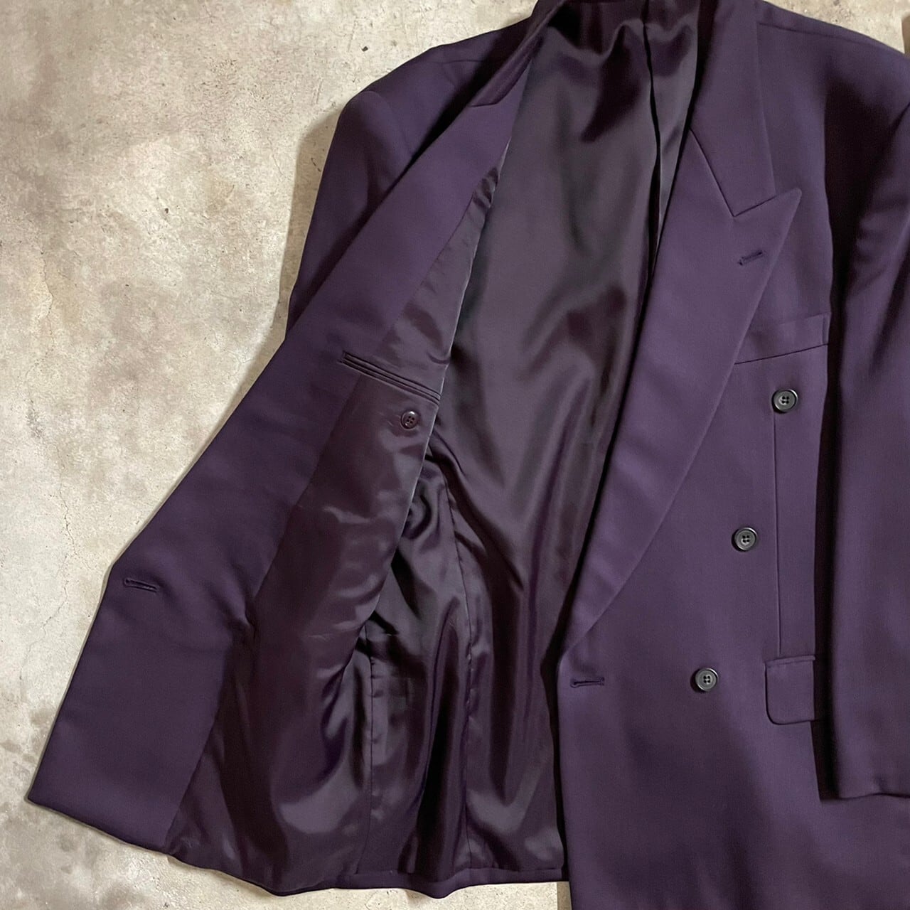 vintage〗purple color retro double setup suit/パープル カラー