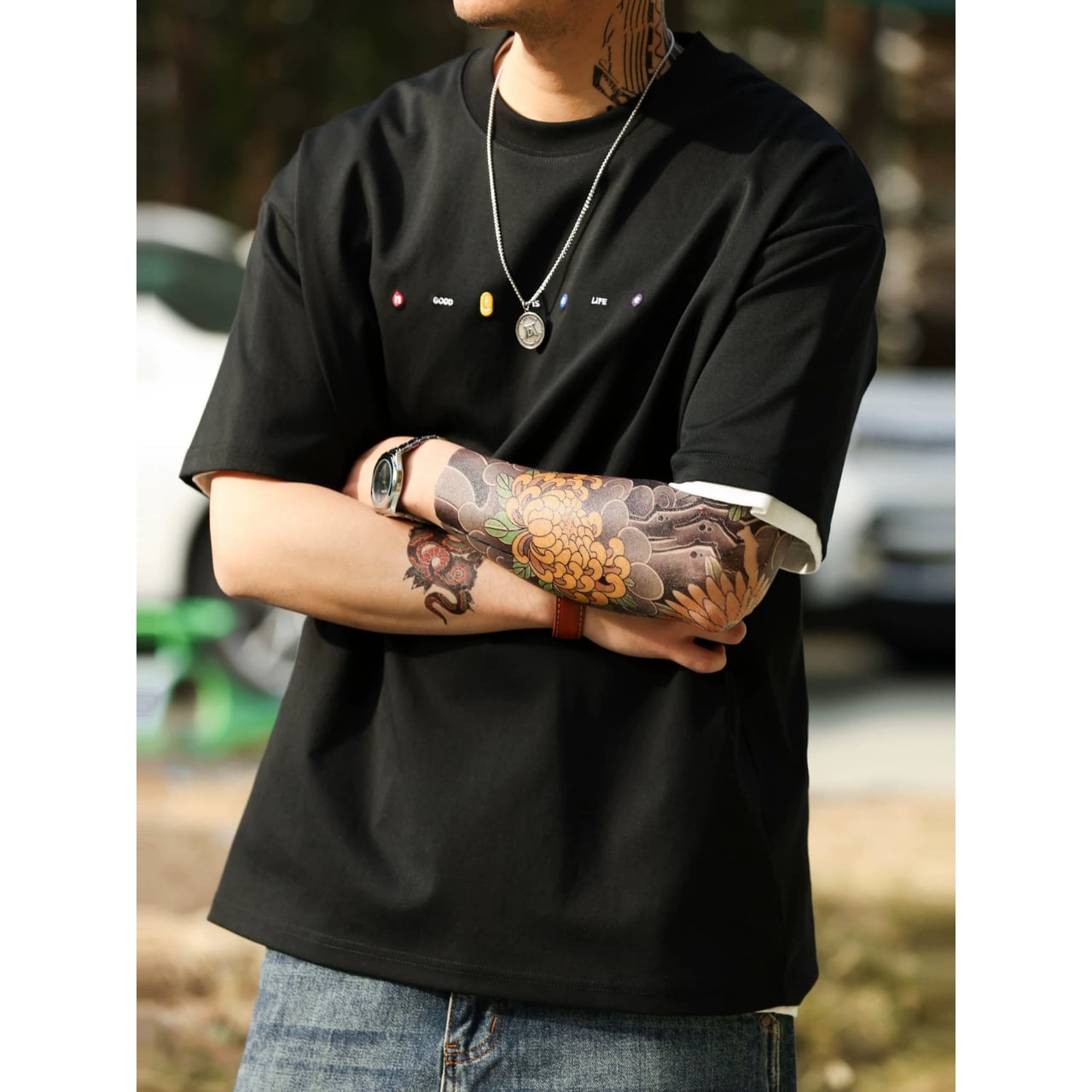 刺繍 クルーネック Tシャツ 00252