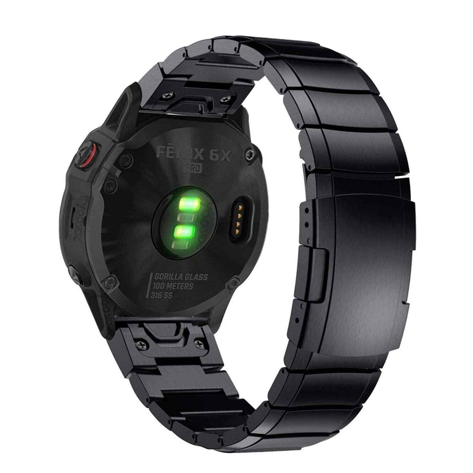 【在庫処分】Ahayo QuickFit 26mm ステンレス留め金製 バンド用のガーミン Fenix 7X/Fenix 6X / Fenix 5X / Tactix Delta/Fenix 3/Enduro ビジネス のあるストラップベルトに適合する Fenix 8 51mm/ epix Pro 51mm(フルブラック)