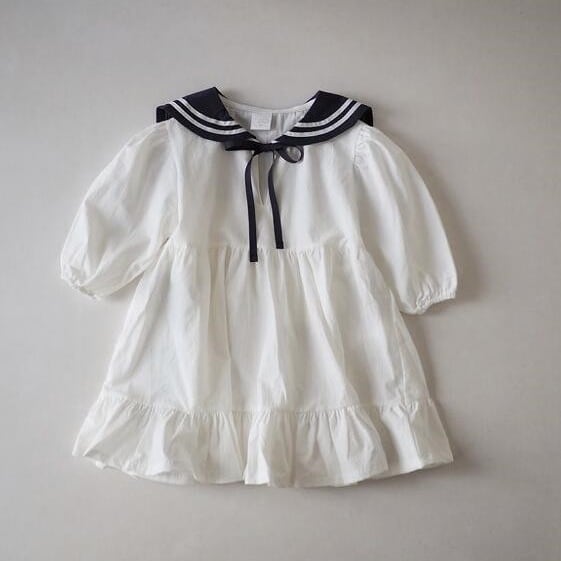 【KID】セーラー風綿亜麻ワンピース