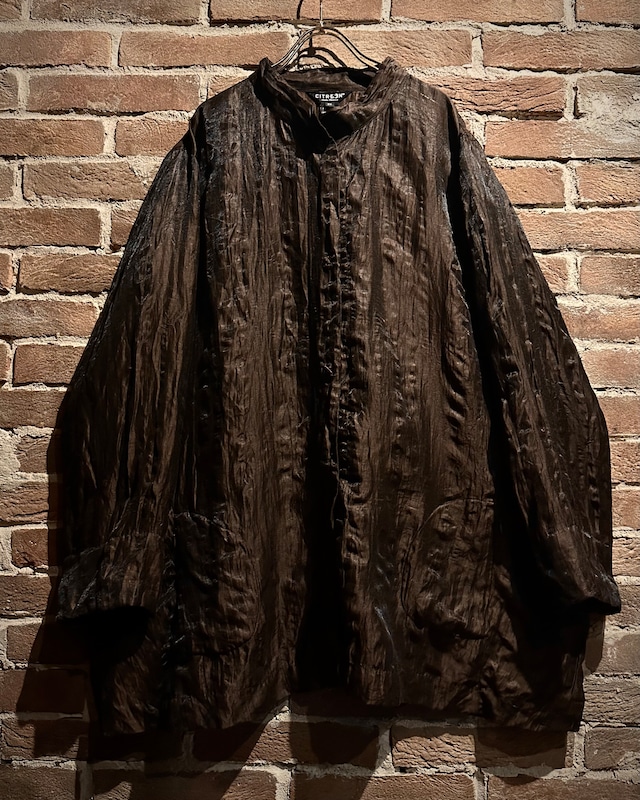 【Caka act3】Wrinkle Design Vintage L/S Band Collar Shirt