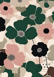 ボタニカル・ハーモニー｜ナチュラルとモダンが調和するフラワーアートポスター｜柔らかな色彩で空間を上品に彩るインテリアA4ポスター