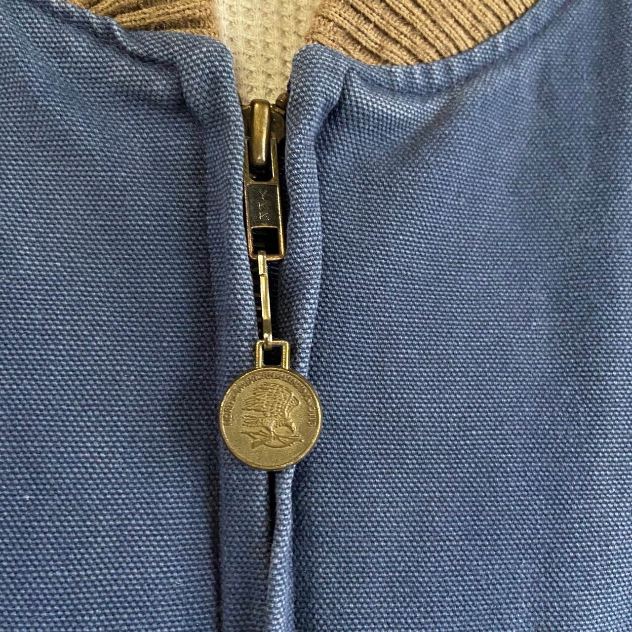 90s USA製 Dunbrooke 企業ロゴ 刺繍 デニムスタジャン メンズL 古着 