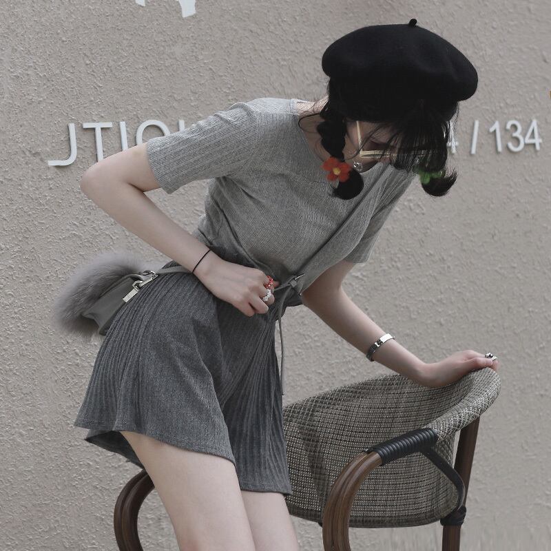 サマーショートTシャツ ストライプニットスカート パンツ ショーツ 夏物 ブルマー 萌量不足1845784833