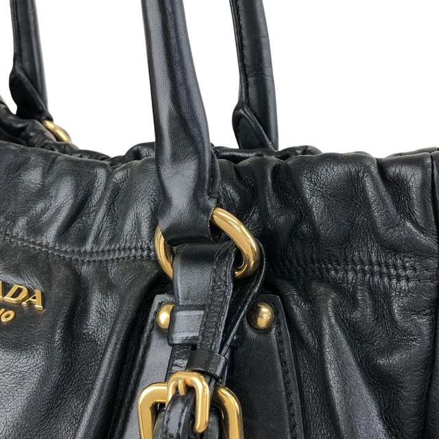 PRADA プラダ ハンドバッグ ブラック ロゴ レザー ギャザー 2way vintage ヴィンテージ オールド t5sy7s