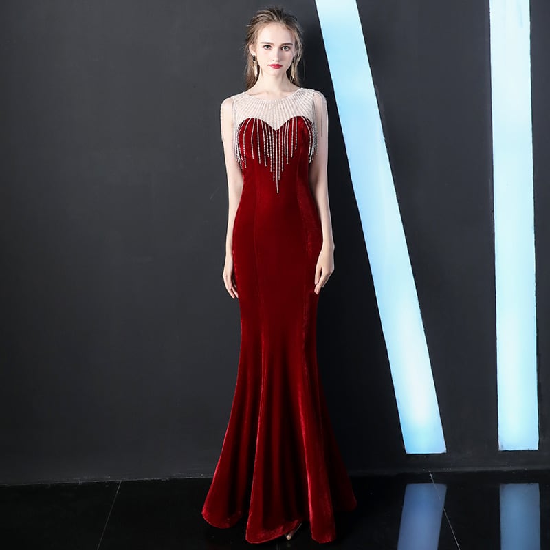 【3色】ロングドレス キャバドレス パーティードレス エレガント ベロア 上品 マーメイドライン 細見え タイトシルエット イブニングドレス JC2-ZF37