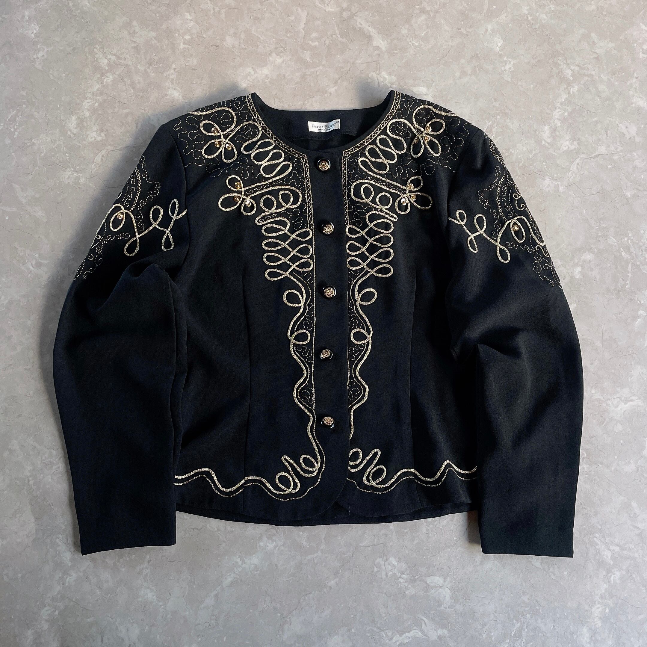 ヴィンテージ 刺繍 レース ノーカラー シャツ ブラウス 古着 レトロ