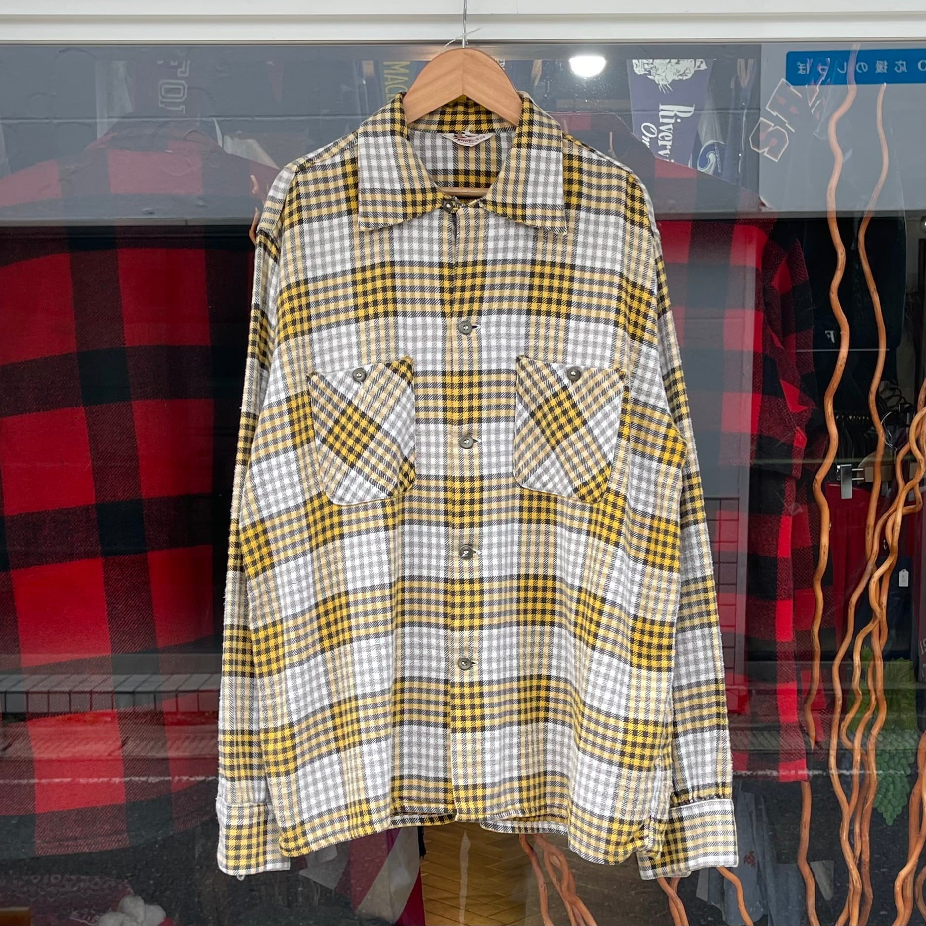 【Sz:L 16-16.1/2】50~60s SIMTEX オープンカラー プリントネルシャツ